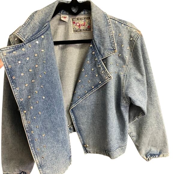 Vintage Goal by Hot Property Rhinestone Studded Denim Jean Jacket Small AS IS - Picture 3 of 12